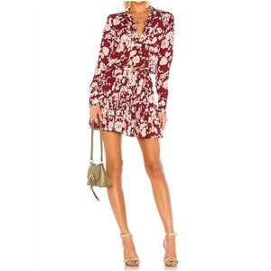 Alexis NWT Jillian Maroon Poppy Floral Print Tie Waist Mini Dress L